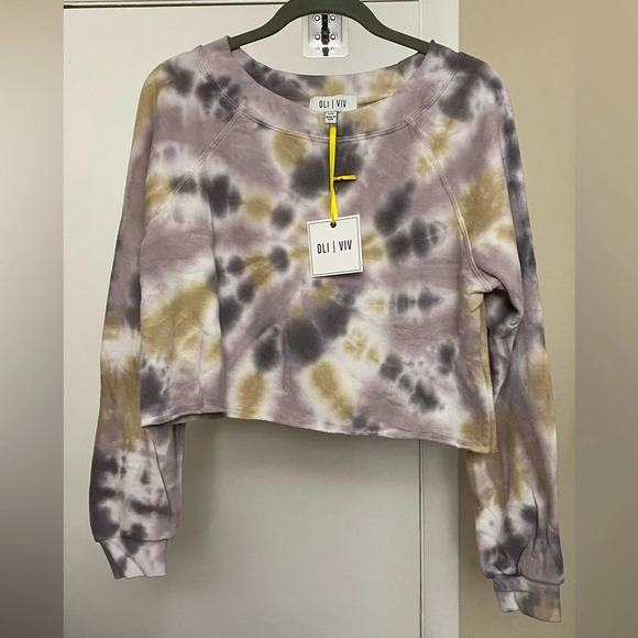 NWT Oli & Viv Parker Raglan Long Sleeve Crop Pullover Tie Dye Size XXS - Picture 3 of 9